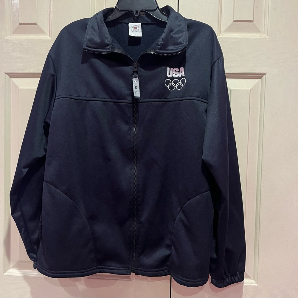 USA Olympic Committee Zip Up Jacket Pockets Size L Navy